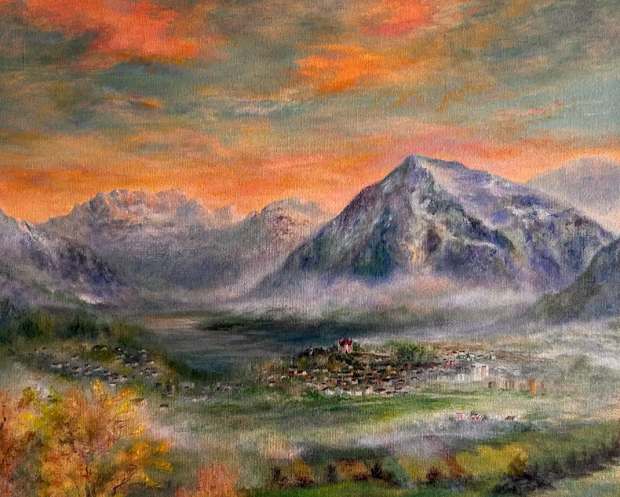Acrylgemälde mit Blick auf Thun und Niesen vom Hartlisberg 